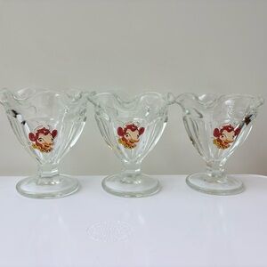 Set of 3 Vintage Borden’s Elsie the Cow Ice Cream Sundae Glass Dishes – 1950’s